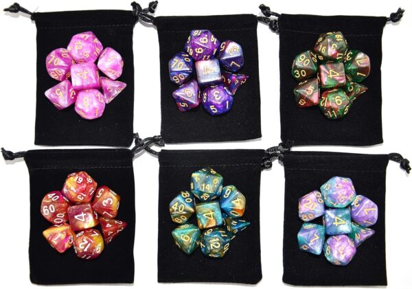 SmartDealsPro 6 x 7 Sets (42 pcs) Glitter Polyhedral Dice Sets with Pouches for DND RPG MTG Dungeon and Dragons Table Board Roll Playing Games D4 D8 D10 D12 D20 (6 Sets) - Image 3