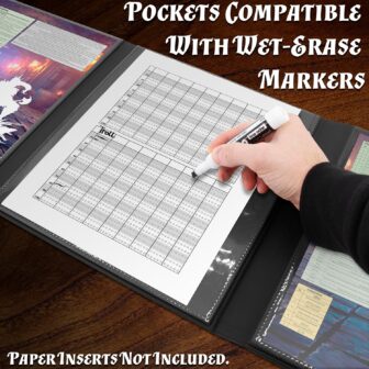 CASEMATIX DM Screen Faux Leather 8-Panel Deluxe GM Screen - Eight Panel Folding Dungeon Master Screen with 2 Swinging Panels and Wet Erase Pockets for TTRPGs - Black, Inserts Not Included - Image 5