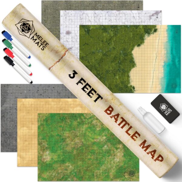 Melee Mats DND Map Starter Kit for Dungeons & Dragons Game - 24” x 36" 3 Pack Double Sided, Wet/Dry Erase Battle Terrain Grid - Ultimate Tabletop Board Gaming Experience with Accessories - Image 2