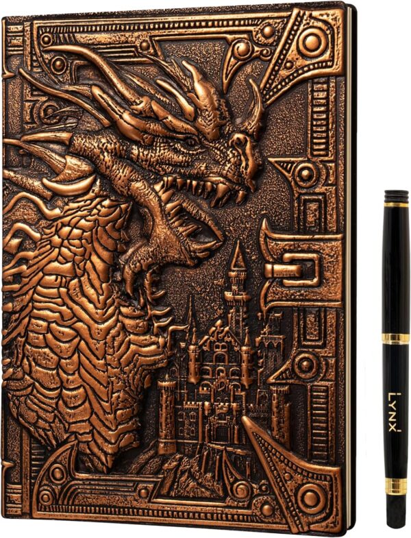 DND Notebook / Journal, Unique 200 Page Book with 3D Bronze Dragon Embossed Faux Leather Cover with Pen- Ideal for Dungeons & Dragons / D&D. Great RPG Accessories Gift for DM's & Players, Men or Women - Image 2