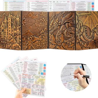 DND Dungeon Master Screen 3D Faux Leather,4 Panel Game Master Screen with Pockets DM Screen for DM Game Accessories Gift,Dungeons and Dragon,Pathfinder,D&D - Image 2