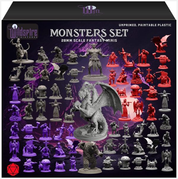 Fantasy Monsters & Bookish Dragon for DND Miniatures Unpainted Bulk 28mm-32mm Dungeons & Dragons Minis Pathfinder Figures Fantasy Unpainted Tabletop RPG Miniature Starter Set for D&D - Image 2