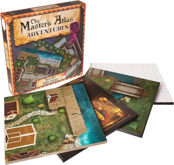 The Master's Atlas: Adventures, 4-Pack Reversible Game Boards + Necromancer's Tower Story Guide - 8 Customizable Maps Including Castle, Village & Tavern - GM D&D Tabletop Gaming Accessories - Image 2