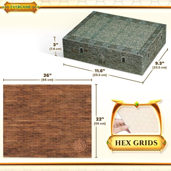 10 DND Game Mats and a lot More - Includes 6 Dungeons & Dragons Board Game Battle Maps (1" Hex Grid), Huge Size 22x26-4 3D Battle Arenas, 140+ Reusable Stickers, 4 Markers & Eraser, by EverGame - Image 8