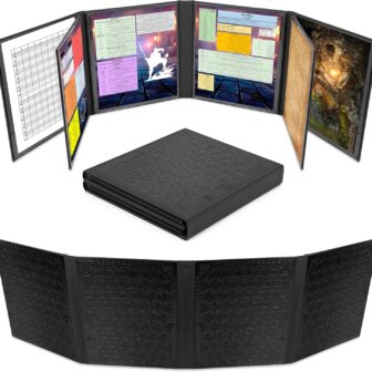 CASEMATIX DM Screen Faux Leather 8-Panel Deluxe GM Screen - Eight Panel Folding Dungeon Master Screen with 2 Swinging Panels and Wet Erase Pockets for TTRPGs - Black, Inserts Not Included - Image 2