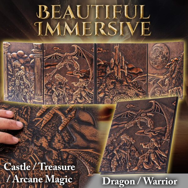 DM Screen for DND with 4 Wider Panels - Crystal Clear Game Master GM Pockets & Stunning Panoramic Battle Scene - 3D Embossed Faux Leather Dungeon Master Screen for D&D, RPG (Fits US Letter 8.5 x 11) - Image 8