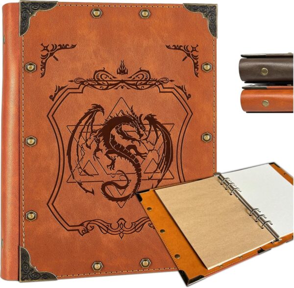 DUROTAN DND Journal D&D Notebook Embossed 400 Pages A5 Refillable Leather Notebook for Dungeons & Dragons Accessories D&D Gifts for DM's & Players Men & Women - Image 2