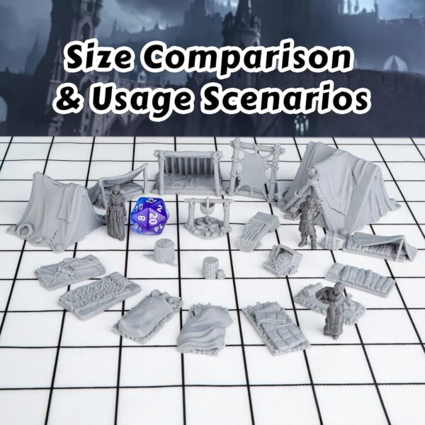 AUSPDICE 21pcs DND Camp Terrain Building Set – Unpainted Miniatures for Dungeons & Dragons, Warhammer, and Tabletop RPG Games - Image 3