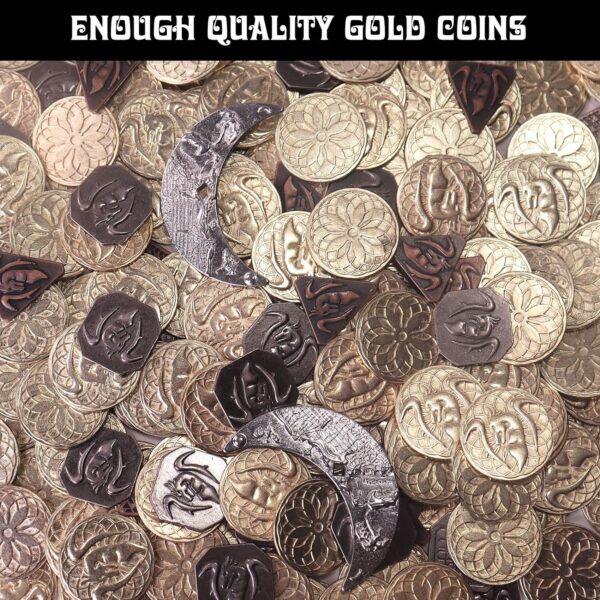 145PCS Metal DND Coins & Leather Bag, Contains 60 Gold Coins, 40 Sliver Coins, 40 Copper Coins and 5 Platinum Coins, Tokens with Glow in The Night Eyes Bag for RPG Tablelap Games - Image 7