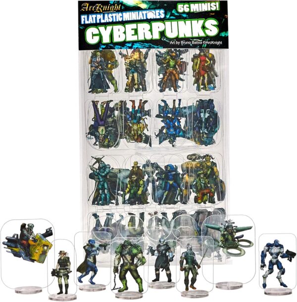 Arcknight Flat Plastic Miniatures: Cyberpunks; 56 Unique Sci-Fi-Themed Minis for Starfinder; Affordable, Skinny Figurines for SF, Shadowrun, and Other Tabletop RPG Games - Image 2