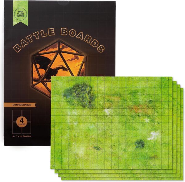 GSM Brands Battle Mat with Grid for Dungeons Role Playing Tabletop Dragons Game - 4 Pack Open Plains Setting Dry Erase Battle Boards, Non-Skid Back (17x13 Inches Each Makes 34x26 Board) - Image 2