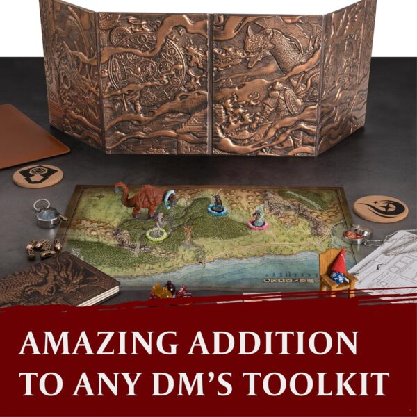 DND DM Screen 5e - D&D Dungeon Master Screen 3D Faux Leather with Customizable Inserts - Dungeons and Dragons GM / Game Master Accessories Gift for Man or Woman. Hide Your Dice Rolls, Maps & Books - Image 6