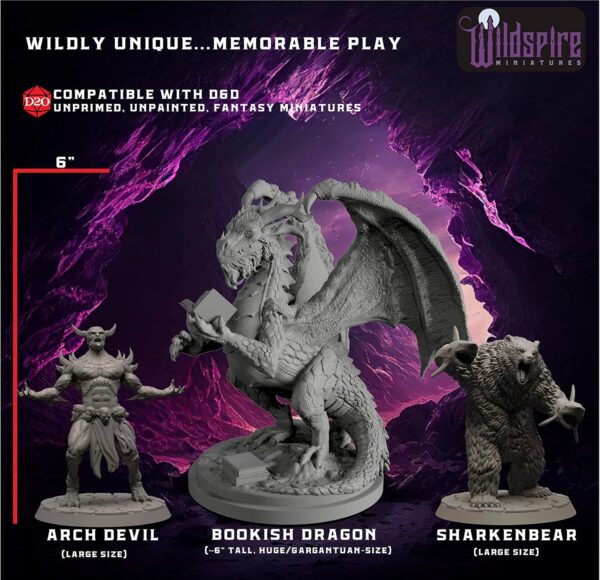 Fantasy Monsters & Bookish Dragon for DND Miniatures Unpainted Bulk 28mm-32mm Dungeons & Dragons Minis Pathfinder Figures Fantasy Unpainted Tabletop RPG Miniature Starter Set for D&D - Image 4