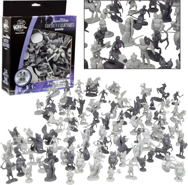 Monster Fantasy Creature Mini Action Figure Playset - 98pcs Toy Miniatures w 14 Unique Designs - Dragons, Wizards, Orcs, & More- XL 1/32 Scale Compatible with Dungeons and Dragons and Other RPG Games - Image 2